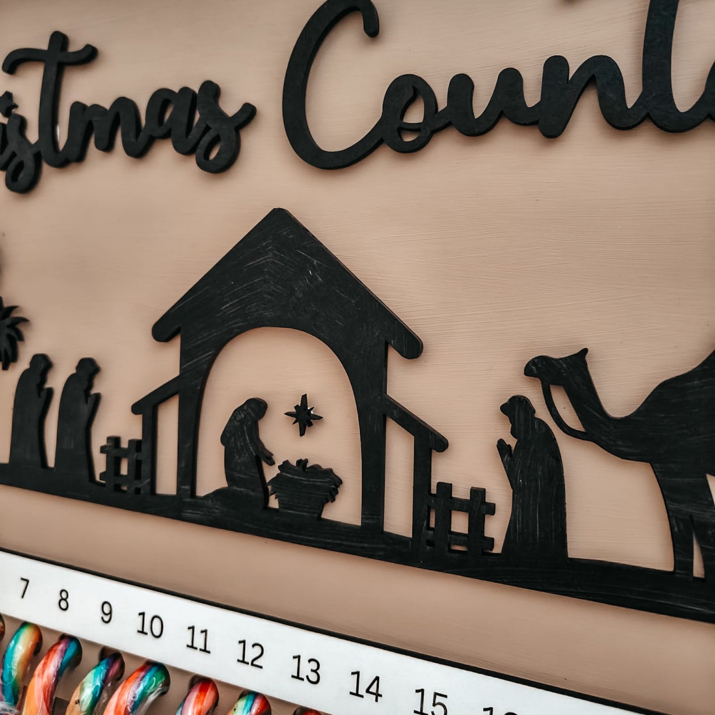 Candy Cane Christmas Countdown Calendar - Nativity Scene