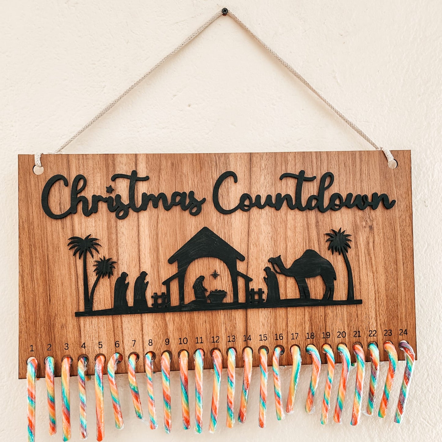 Candy Cane Christmas Countdown Calendar - Nativity Scene